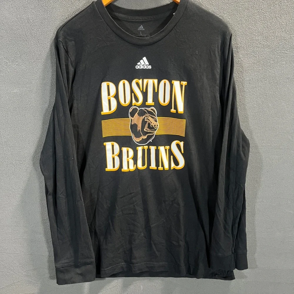 Adidas Boston Bruins Reverse Retro Long Sleeve Graphic T-Shirt Black Mens L
